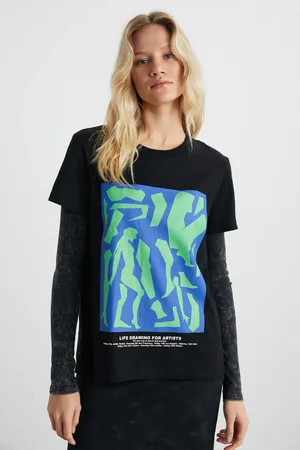 Grimelange Lumi Bedrucktes Schwarzes T-shirt Mit Rundhalsausschnitt Und Kurzen Ärmeln für Damen - L
