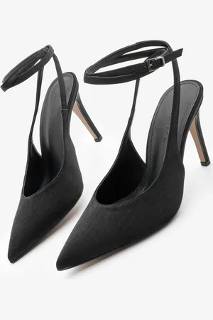 Marjin Stiletto-schuhe Mit Spitzer Zehenpartie Und Absatz – Gestreift, Offener Rücken, Schwarzer Satin - 38