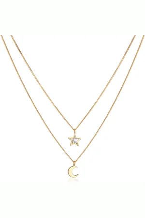 Elli Halskette Kinder Layer Star Crescent Halskette Mit Kristall 925 Sterling Silber für Damen - 36 cm