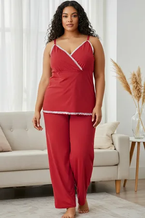 Trendyol Fliese V-ausschnitt Spitze Viskose Gestricktes Pyjama-set für Damen - 5XL