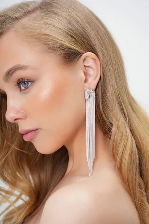 Trend Alacati stili Silber Gold Detaillierte Baumelnde Kettenohrringe für Damen - One Size