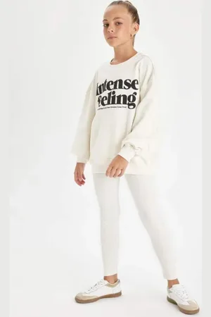 DeFacto 2-teiliges Set Für Mädchen, Bedrucktes Sweatshirt Mit Rundhalsausschnitt, Basic, Einfarbig, Lange Leggings A6808a824au für Damen - 7–8 Jahre