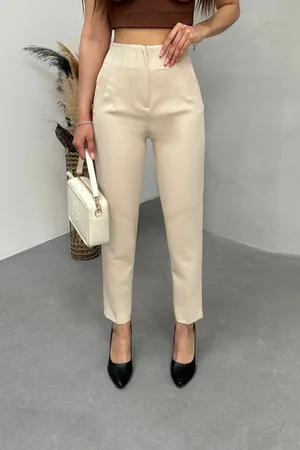 BİKELİFE Hose Aus Stoff Mit Hoher Taille Und Schmalem Bein für Damen - 36