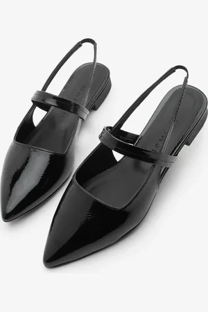 Marjin Ballerinas Mit Spitzer Zehenpartie Und Offenem Rücken, Schal, Daily Ballet Dales, Schwarzes Lackleder für Damen - 39