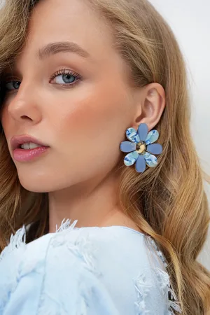 Trend Alacati stili Blaue Perlenohrringe Mit Gänseblümchenmotiv für Damen - One Size