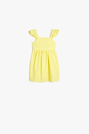 Koton Gelbes Baby-mädchenkleid Mit Schmetterlingsärmeln Und Schnürung An Der Taille 5smg80026aw für Damen - 12–18 Monate