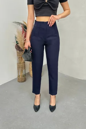 BİKELİFE Hose Aus Stoff Mit Hoher Taille Und Schmalem Bein für Damen - 46
