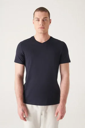 Avva Marineblaues T-shirt Mit V-ausschnitt Aus 100 % Baumwolle 001001 für Herren - S