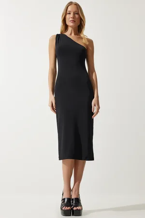 Happiness istanbul Schwarzes One-shoulder-sandy-strickkleid für Damen - 36