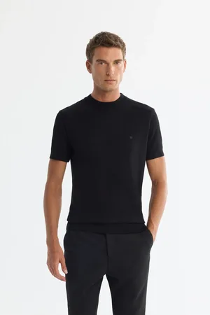 Avva Schwarzes T-shirt Mit Halbem Rollkragen Und Kurzen Ärmeln 005025 für Herren - 2XL