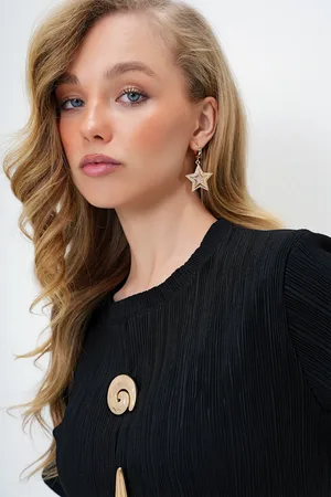 Trend Alacati stili Gold Zirkon Stein Stern Design Ohrhänger für Damen - One Size