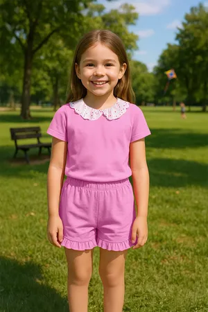 Trendyol Mädchen T-shirt-shorts Set Babyhalsband Aus 100 % Baumwolle für Damen - 6–7 Jahre