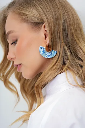 Trend Alacati stili Blaue Ohrringe Mit Fächermuster In Gold für Damen - One Size