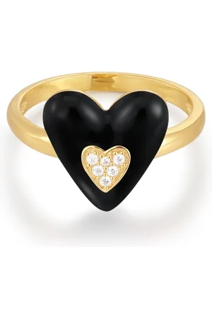 Glanzstücke Silberring Yüzük Sterling Silber Gelbgold Zirkonia Weiß Emaille Schwarz für Damen - 50