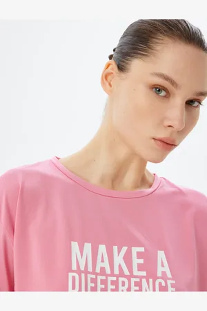Koton Kurzärmliges Oversize-sport-t-shirt Mit Rundhalsausschnitt Und Aufgedrucktem Slogan für Damen - S
