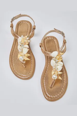 Trendyol Bronze Sea Conch Pearl Detaillierte Flip-flop-stilvolle Sandalen für Damen - 36