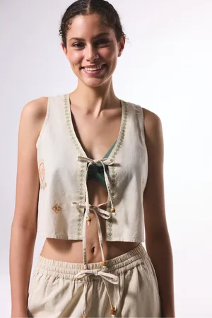 Penti Boho Leinen Stein Farbe Top für Damen - XS