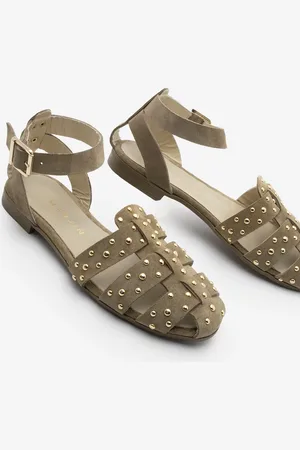 Marjin Sandalen Aus Echtem Leder Mit Knöchelriemen Und Geschlossener Vorderseite Mit Nieten, Lässige Sandalen Aus Zayne Soil-wildleder für Damen - 39
