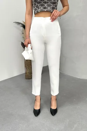 BİKELİFE Hose Aus Stoff Mit Hoher Taille Und Schmalem Bein für Damen - 44