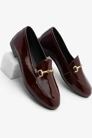 Marjin Echtes Leder Kette Loafer Freizeitschuhe Tanle Burgundy Lackleder für Damen - 37