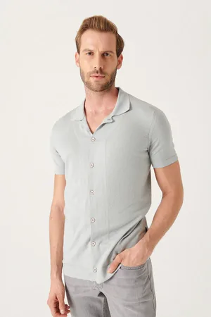 Avva Graues T-shirt Mit Apaj-kragen Und Knöpfen Aus Strick B 005008 für Herren - S