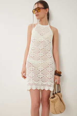 Happiness istanbul Strandkleid Aus Mini-strickwaren Mit Knochenrücken Und Tiefem Ausschnitt für Damen - 40