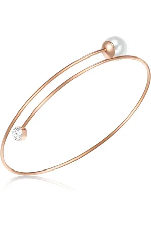 Lulu & Jane Perlenkol Bandı Kol Bandı Roségold Muschelkernperle Weiß Glaskristall Weiß für Damen - One Size