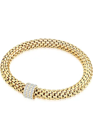 Lulu & Jane Modeschmuckkol Bandı Kol Bandı Edelstahl Gelbgold Glaskristall Weiß für Damen - 21 cm