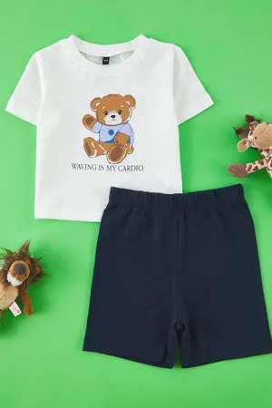 Trendyol Baby Boy 100% Baumwolle Teddybär Gedruckt Kurze Ärmel Gestrickt Bottom-top Anzug für Herren - 2–3 Jahre