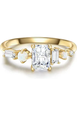 Glanzstücke Silberring Yüzük Sterling Silber Gelbgold Opal (synth.) Zirkonia Weiß für Damen - 56