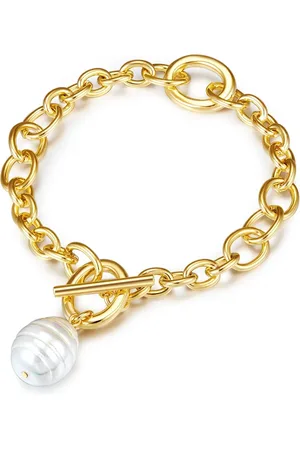 Lulu & Jane Perlenkol Bandı Kol Bandı Gelbgold Muschelkernperle Weiß für Damen - One Size