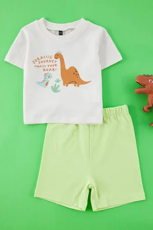 Trendyol Stone Baby Boy 100 % Baumwolle Dinosaurier Bedruckt Kurzarm Gestrickt Bottom-top Anzug für Herren - 9–12 Monate