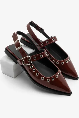 Marjin Ballerinas Mit Spitzer Zehenpartie, Trock-riemchen, Offener Rücken, Schal, Daily-ballerinas, Parzin, Bordeauxrotes Lackleder für Damen - 38