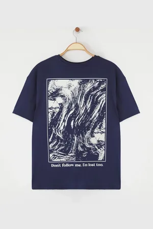 Trendyol Marineblaues T-shirt Mit Rückenaufdruck In Übergröße für Damen - 4XL