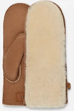 UGG ® Fäustlinge mit sichtbarem Lammfell für Damen in Brown, Größe L/XL