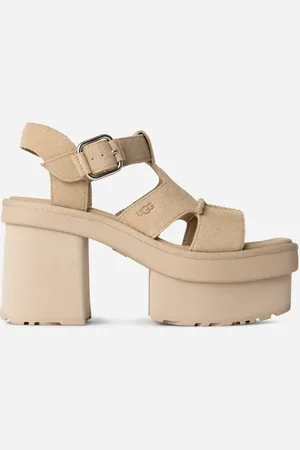 UGG ® New Heights Plateausandale mit T-Riemen für Damen in Brown, Größe 40, Veloursleder