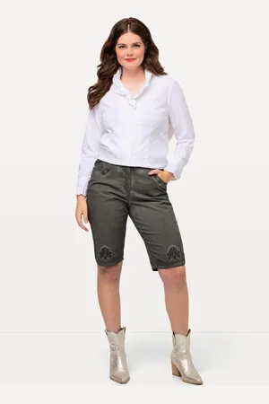 Ulla Popken Große Größen Trachten-Jeansbermuda Mandy, Damen, , Größe: 44, Baumwolle