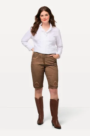Ulla Popken Große Größen Trachten-Jeansbermuda Mandy, Damen, , Größe: 44, Baumwolle
