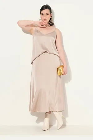 Ulla Popken Große Größen Satin-Midirock, Damen, , Größe: 42/44, Polyester