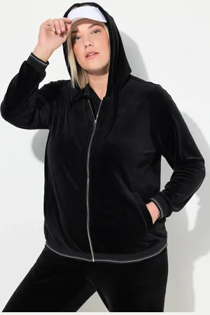 Ulla Popken Große Größen Samt-Sweatjacke, Damen, , Größe: 42/44, Polyester