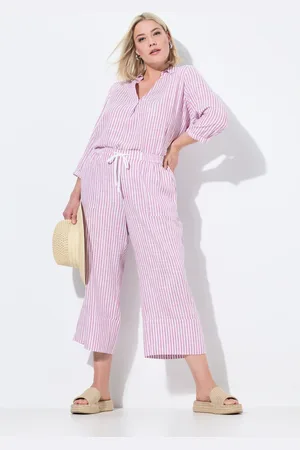 Ulla Popken Große Größen Leinenmix-Culotte Rose, Damen, , Größe: 42/44, Viskose/Leinen
