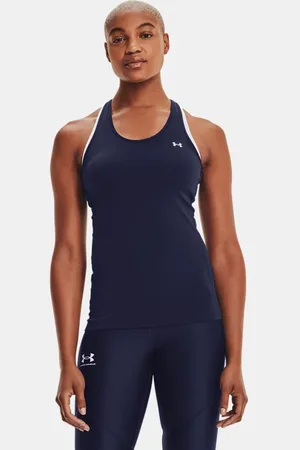 Under Armour HeatGear® Armour Racer Tanktop für Damen Midnight Blaue Marine / Metallisch Silber L