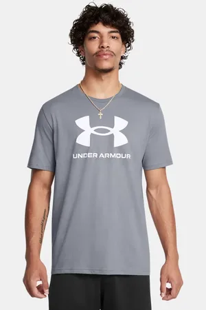 Under Armour Kurzarm-Oberteil mit Logo für Herren Stahl / Weiß 3XL