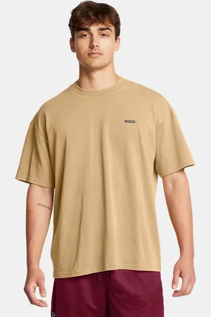 Under Armour Heavyweight Logo Wash Kurzarm-Oberteil mit Oversize-Passform für Herren Camel / Weiß M