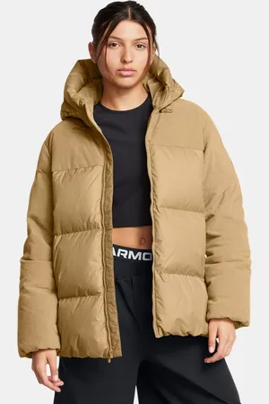 Under Armour Limitless Down Daunenjacke aus Cord in Oversize-Passform für Damen Camel / Camel L