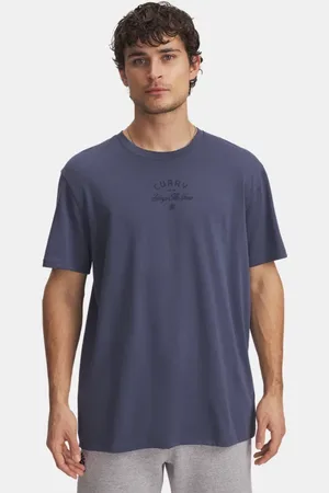 Under Armour Curry Heavyweight Verbiage T-Shirt für Herren Downpour / Midnight Blaue Marine L