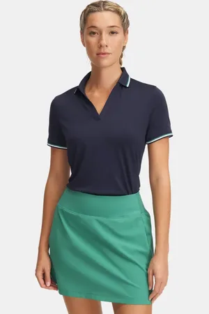 Under Armour Drive Rib Kurzarm-Poloshirt für Damen Midnight Blaue Marine / Team Kelly Grün / Downpour Grau L