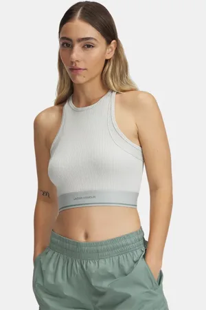 Under Armour Meridian geripptes Crop-Tanktop mit Logo für Damen Hydro / Silica L