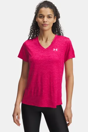 Under Armour Tech™ Twist Oberteil mit V-Ausschnitt. kurzärmlig für Damen Shaded Fuchsia / Weiß L