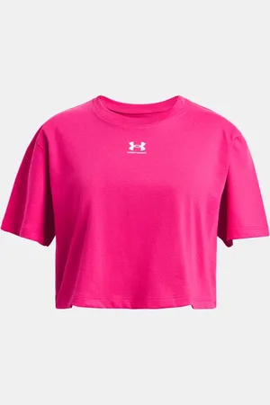 Under Armour Rival Kurzarmoberteil für Mädchen Shaded Fuchsia / Weiß YLG (149 - 160 cm)